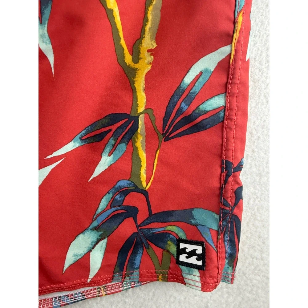 Billabong Sundays Pro Board Shorts Mens 33 Red Tropical Bamboo Leaf Recycler